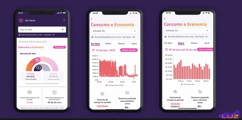 Medidor e conta de energia da fornecedora digital Luz